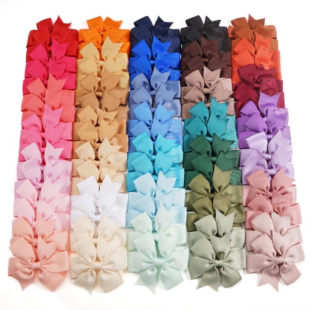 70pcs 3 Inch Boutique Grosgrain Ribbon Pinwheel Hair Bows,Toddler Bows Hair Clip